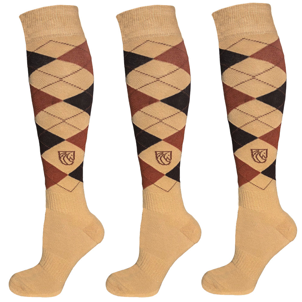 Pramoda Damalı Binici Çorabı 3'lü Paket (Bej)